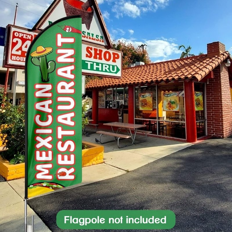 Mexican Restaurant Themed Feather Flag, 11FT Mexican Restaurant Advertising Swooper Flag Fit 15FT Flagpole(Flagpole Not Included 4.3)