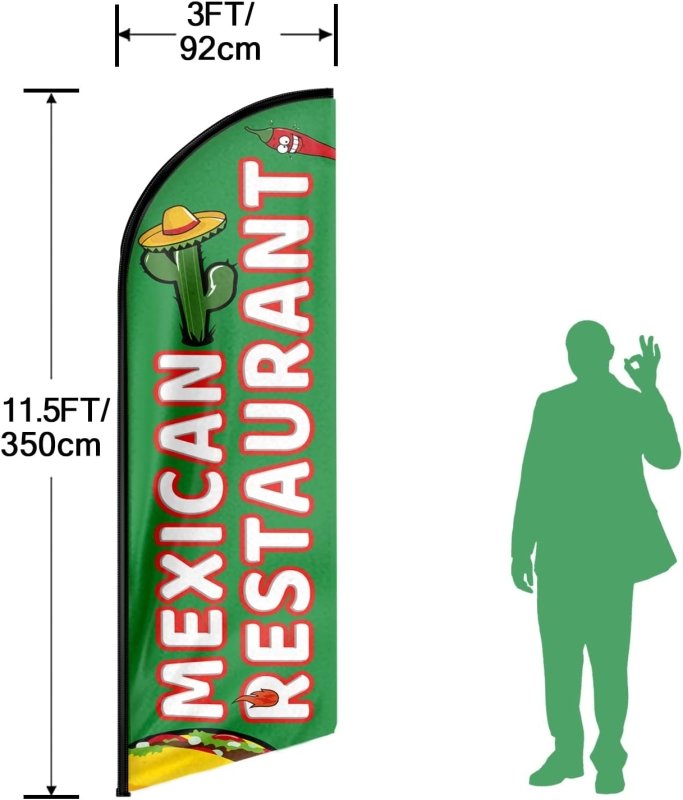 Mexican Restaurant Themed Feather Flag, 11FT Mexican Restaurant Advertising Swooper Flag Fit 15FT Flagpole(Flagpole Not Included 4.3)