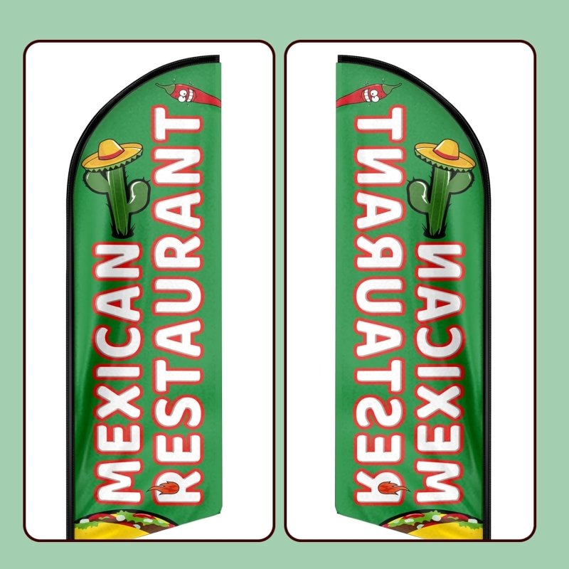 Mexican Restaurant Themed Feather Flag, 11FT Mexican Restaurant Advertising Swooper Flag Fit 15FT Flagpole(Flagpole Not Included 4.3)