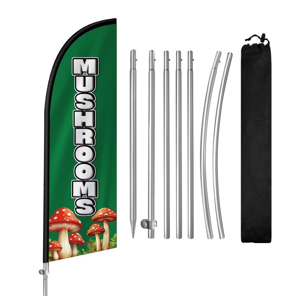 Mushroom sign - 8FT mushroom Feather Flag with Stainless Steel Pole Kit(2m flag set)