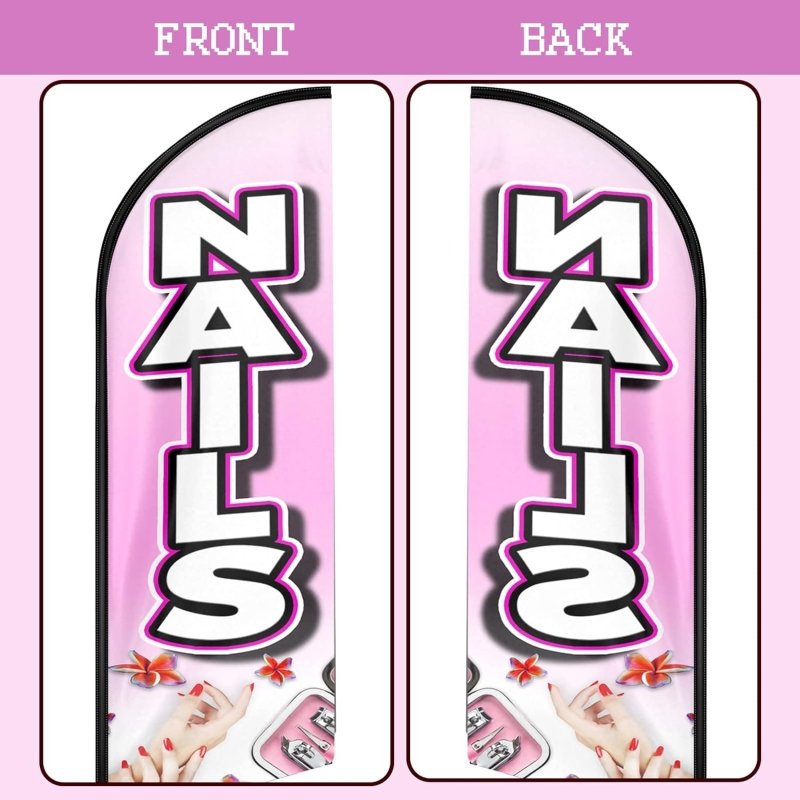 Nail Shop Sign - 11FT Nails Polyester Swooper Flag with Aluminium Alloy Flag Pole Kit(3.4m)