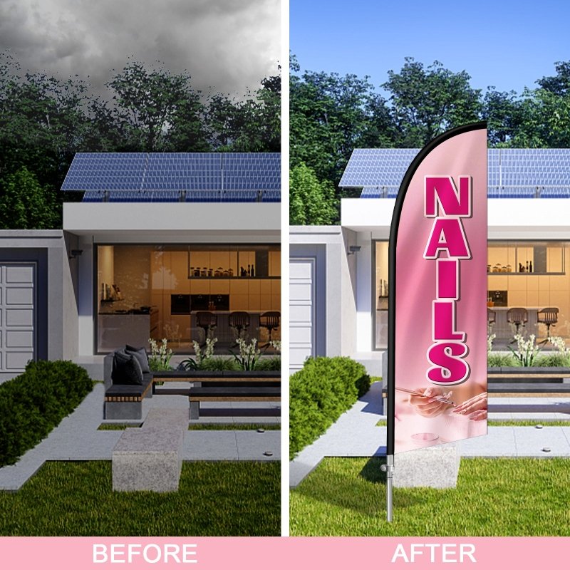 Nail Shop Sign - 8FT Nails Pink Feather Flag with Stainless Steel Pole Kit(2m flag set)