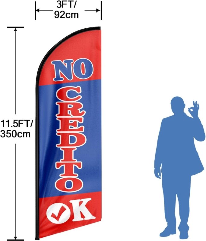 No Credito Ok Themed Feather Flag, 11FT No Credito Ok Advertising Swooper Flag Fit 15FT Flagpole(Flagpole Not Included 4.3)