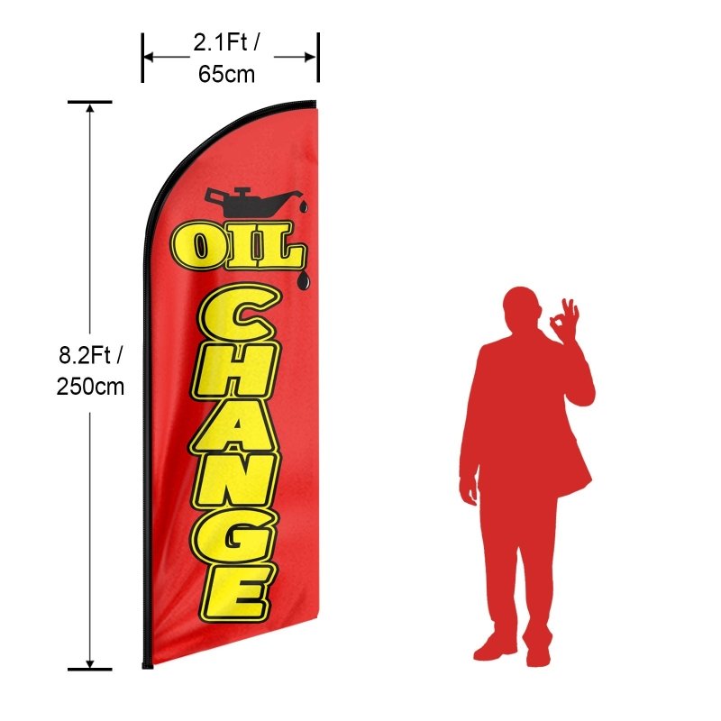 Oil Change sign - 8FT Oil Change Advertising Swooper Flag (Flagpole Not Included 3.4)