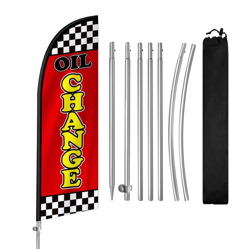 Oil Change Sign - 8FT Oil Change Red Feather Flag with Stainless Steel Pole Kit(2m flag set)