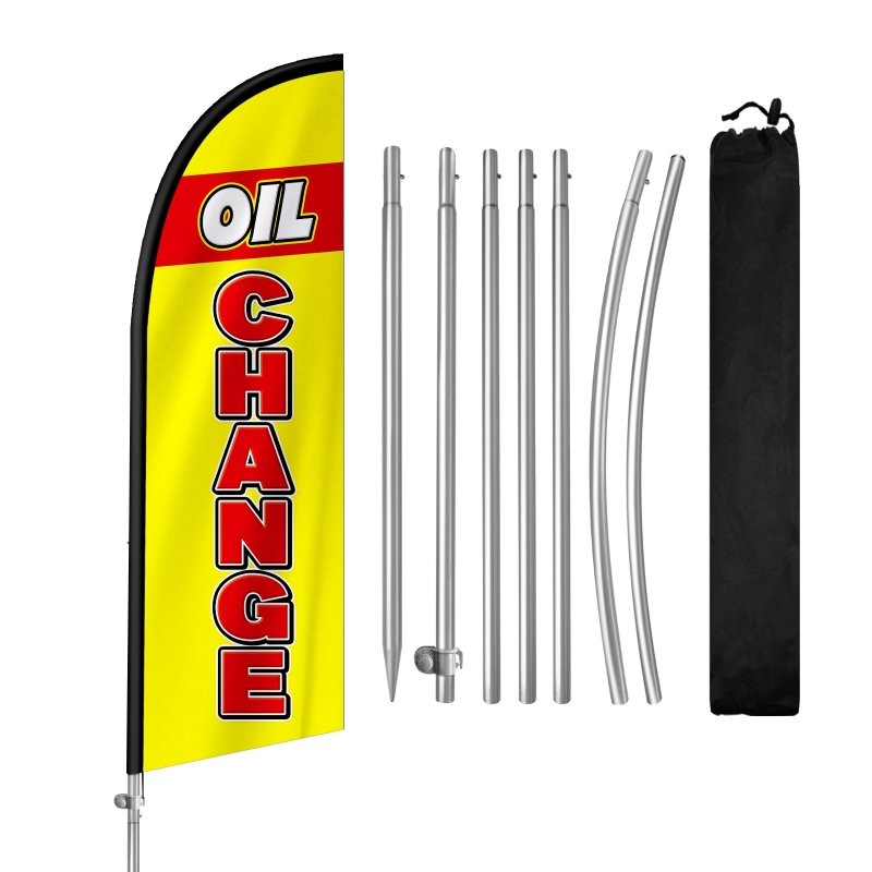 Oil Change Sign - 8FT Oil Change Yellow Feather Flag with Stainless Steel Pole Kit(2m flag set)