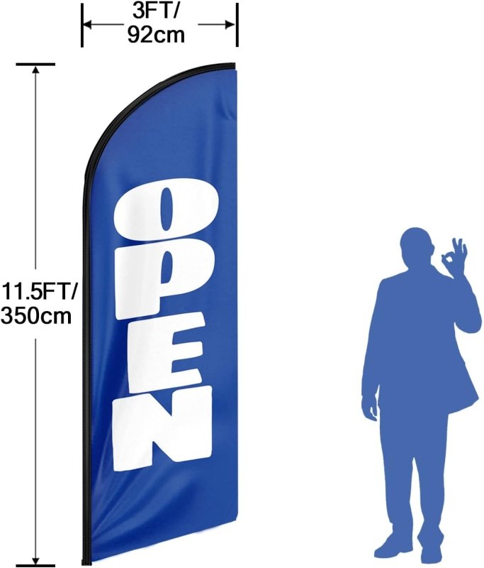 Open Blue&White Themed Feather Flag, 11FT Open Blue&White Advertising Swooper Flag Fit 15FT Flagpole(Flagpole Not Included 4.3)