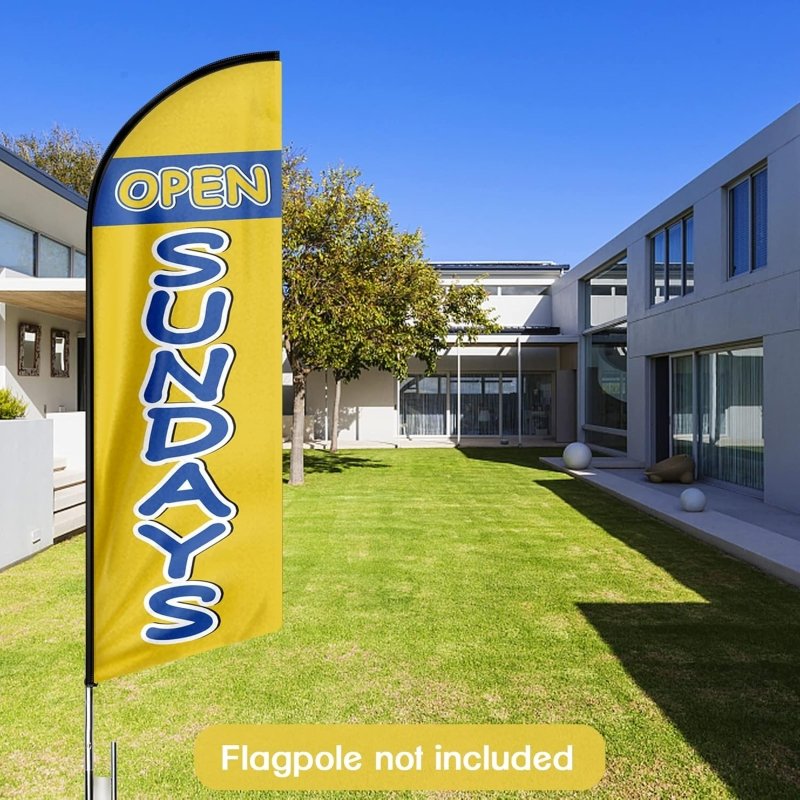 Open Flag Sign - 11FT Open Sundays Advertising Swooper Feather Flag Fit 15FT Flagpole(Flagpole Not Included 4.3)