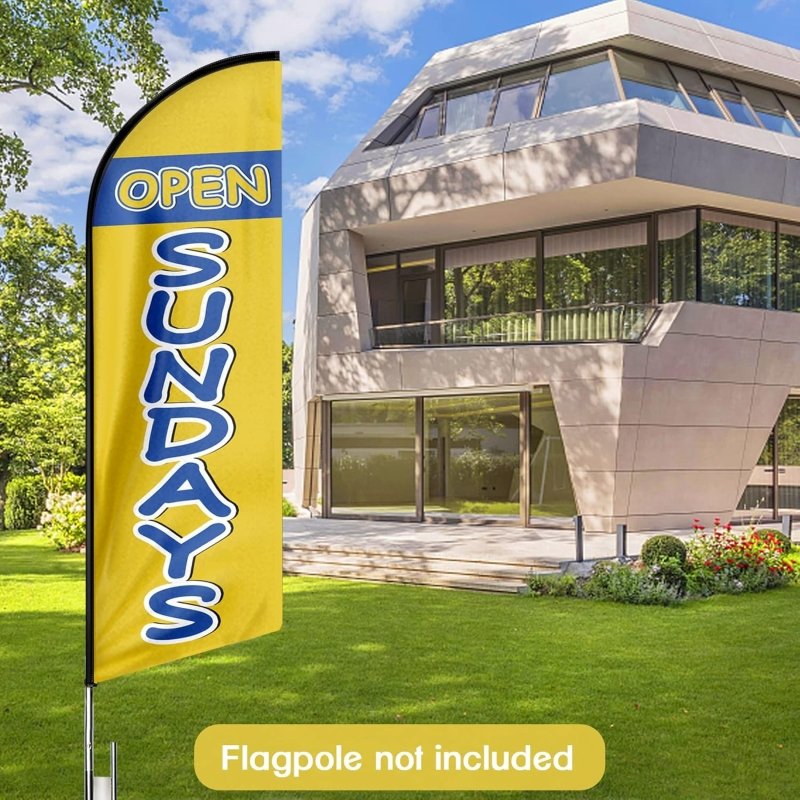 Open Flag Sign - 11FT Open Sundays Advertising Swooper Feather Flag Fit 15FT Flagpole(Flagpole Not Included 4.3)