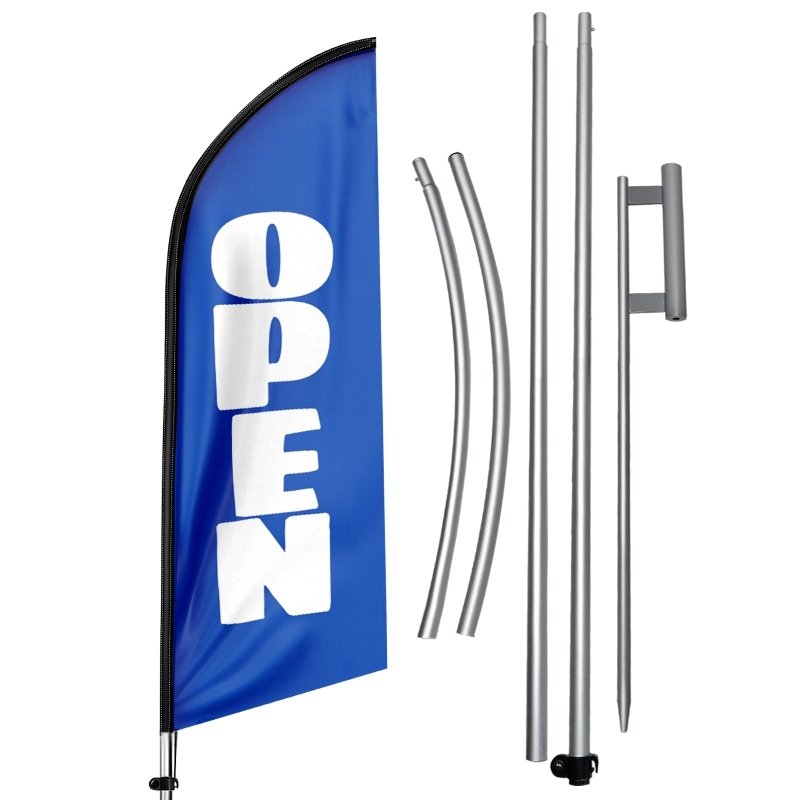 Open Flag Sign - 11FT Polyester Open Flag with Aluminium Alloy Flag Pole Kit, Ground Stake(3.3m)