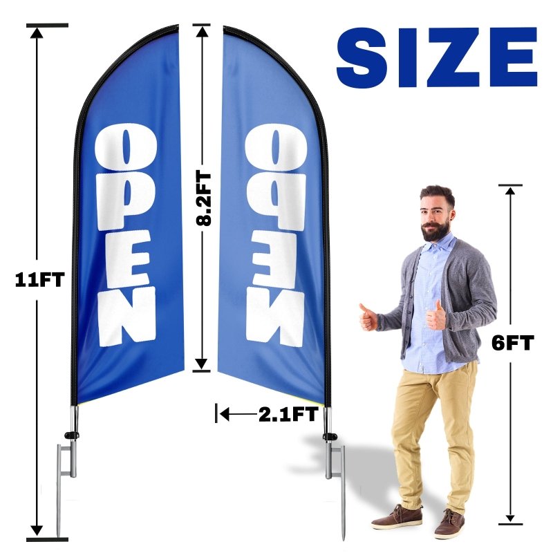 Open Flag Sign - 11FT Polyester Open Flag with Aluminium Alloy Flag Pole Kit, Ground Stake(3.3m)