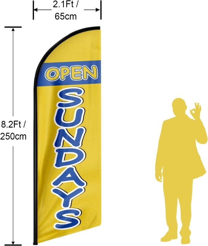 Open Flag Sign - 8FT Open Sundays Advertising Swooper Flag(Flagpole Not Included 3.4)