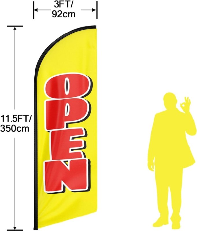 Open Flag With Pole - 11FT Open Yellow&Red Advertising Swooper Feather Flag Fit 15FT Flagpole(Flagpole Not Included 4.3)