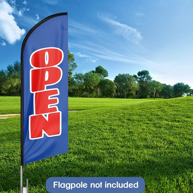 Open For Business Sign - 11FT Open Blue&Red Advertising Swooper Feather Flag Fit 15FT Flagpole(Flagpole Not Included 4.3)