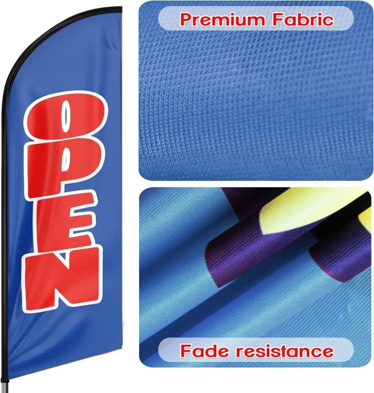 Open For Business Sign - 11FT Open Blue&Red Advertising Swooper Feather Flag Fit 15FT Flagpole(Flagpole Not Included 4.3)