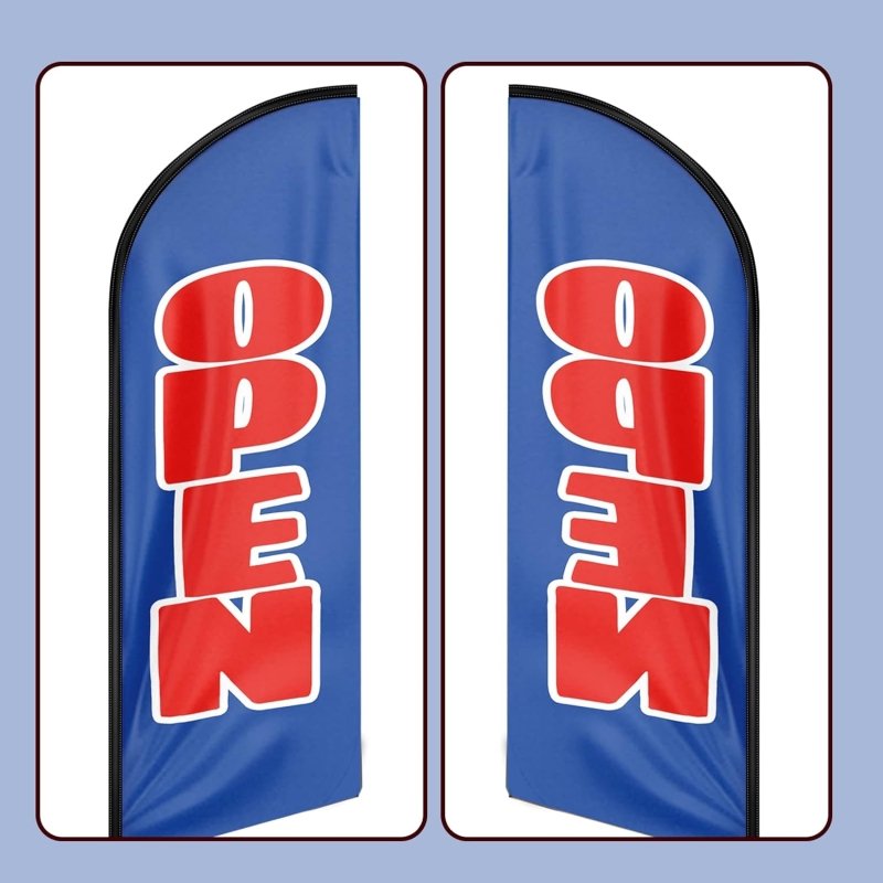 Open For Business Sign - 11FT Open Blue&Red Advertising Swooper Feather Flag Fit 15FT Flagpole(Flagpole Not Included 4.3)