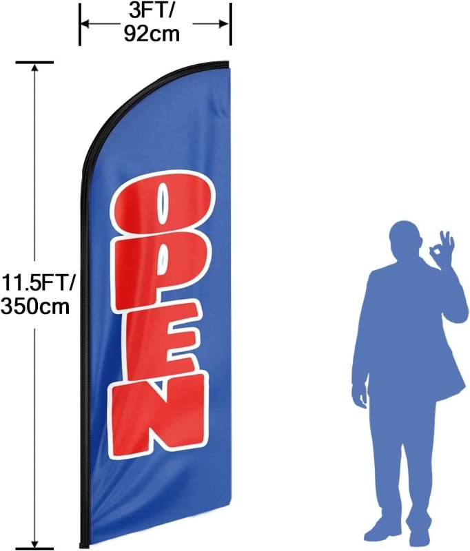 Open For Business Sign - 11FT Open Blue&Red Advertising Swooper Feather Flag Fit 15FT Flagpole(Flagpole Not Included 4.3)