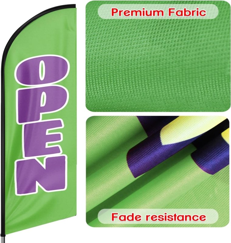 Open Green&Purple Themed Feather Flag, 11FT Open Green&Purple Advertising Swooper Flag Fit 15FT Flagpole(Flagpole Not Included 4.3)