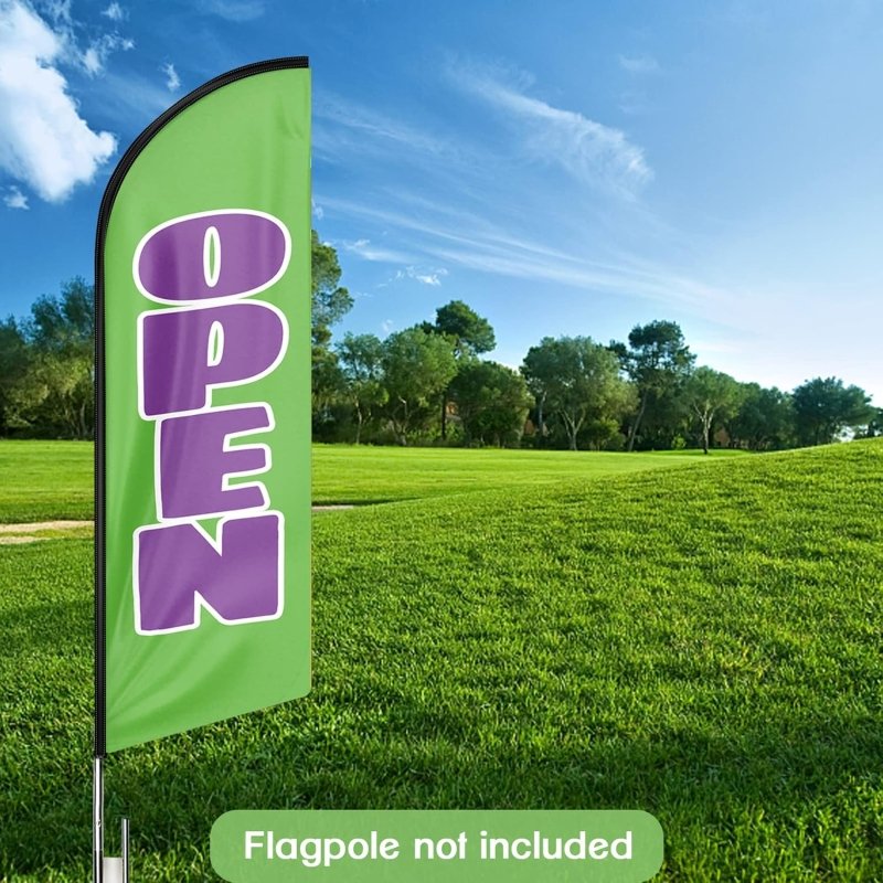 Open Green&Purple Themed Feather Flag, 11FT Open Green&Purple Advertising Swooper Flag Fit 15FT Flagpole(Flagpole Not Included 4.3)