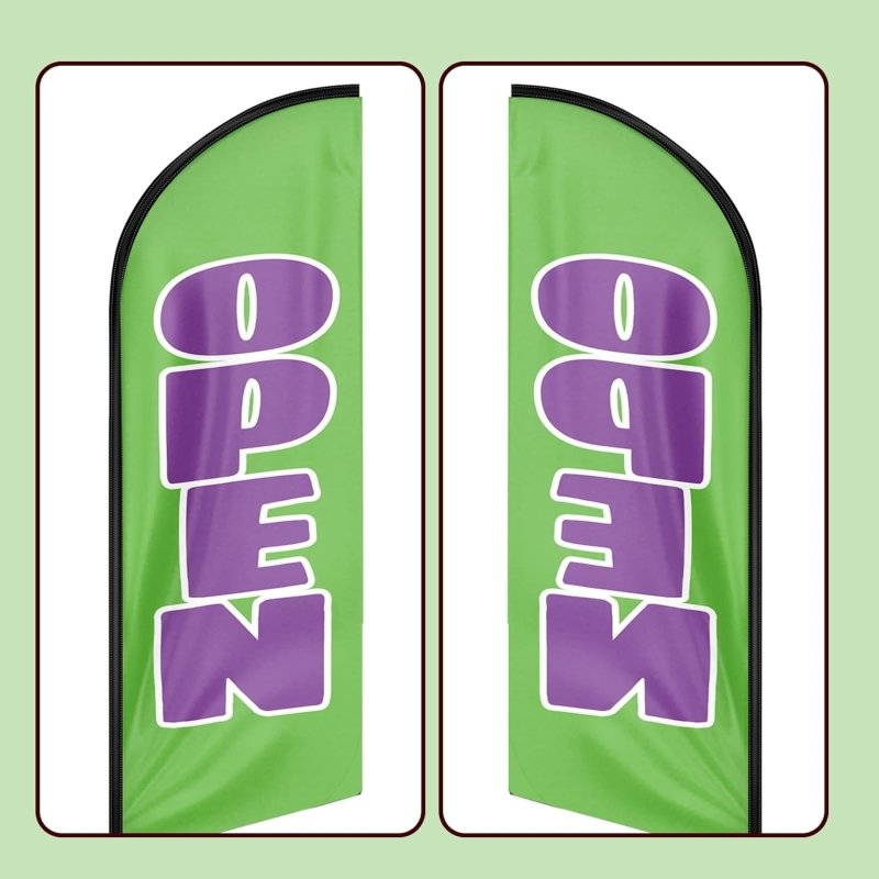 Open Green&Purple Themed Feather Flag, 11FT Open Green&Purple Advertising Swooper Flag Fit 15FT Flagpole(Flagpole Not Included 4.3)