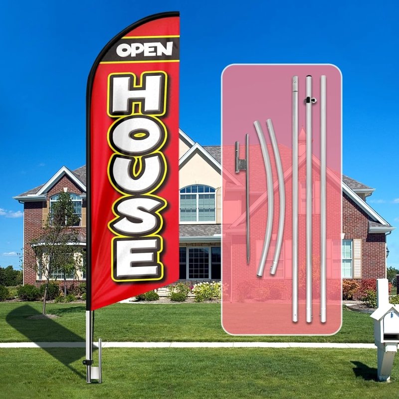 Open House 15FT Polyester Swooper Flag with Pole Kit(4.3m)