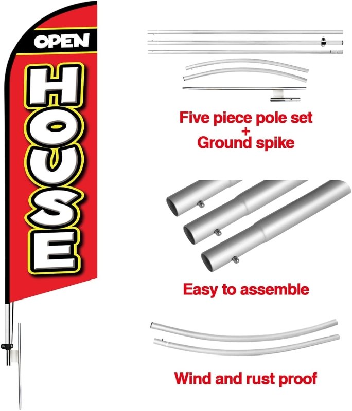 Open House 15FT Polyester Swooper Flag with Pole Kit(4.3m)