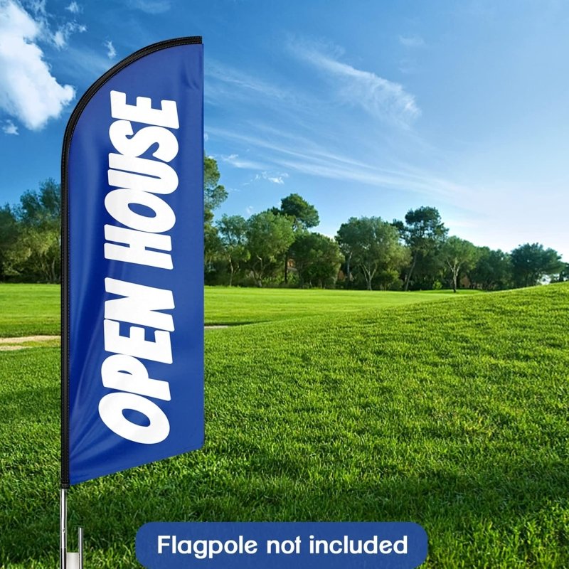 Open House Banner - 8FT Open House Blue Advertising Swooper Flag(Flagpole Not Included 3.4)