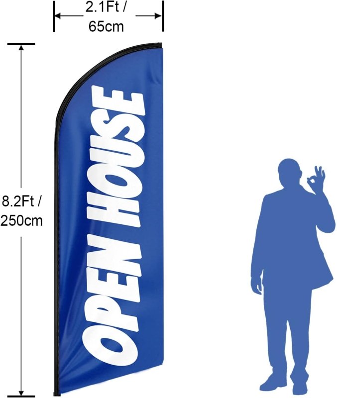 Open House Banner - 8FT Open House Blue Advertising Swooper Flag(Flagpole Not Included 3.4)