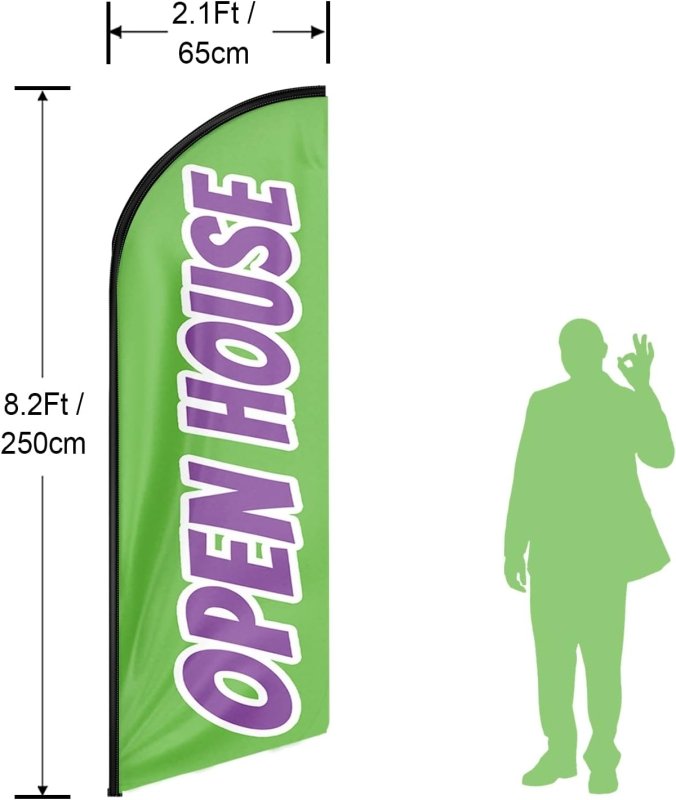 Open House Banner - 8FT Open House Green Advertising Swooper Flag(Flagpole Not Included 3.4)