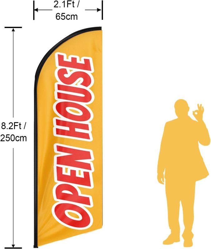 Open House Banner - 8FT Open House Orange Advertising Swooper Flag(Flagpole Not Included 3.4)