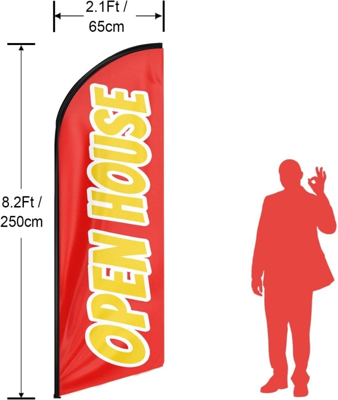 Open House Banner - 8FT Open House Red Advertising Swooper Flag(Flagpole Not Included 3.4)