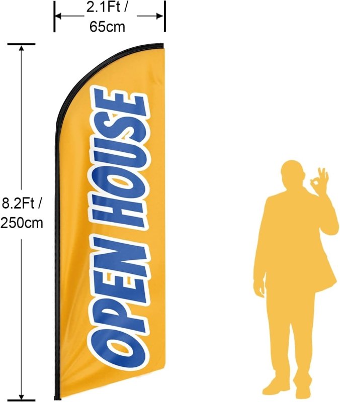 Open House Banner - 8FT Open House Yellow Advertising Swooper Flag(Flagpole Not Included 3.4)