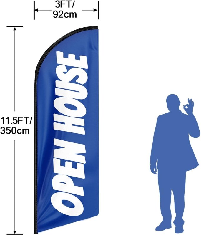 Open House Signs - 11FT Open House Blue 02 Advertising Swooper Flag Fit 15FT Flagpole (Flagpole Not Included 4.3)