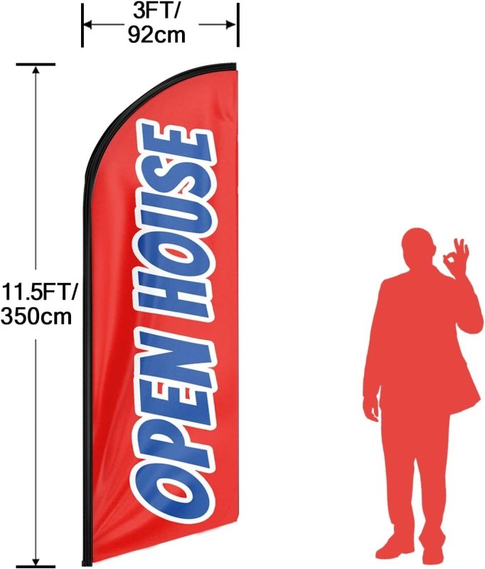 Open House Signs - 11FT Open House Red 02 Advertising Swooper Flag Fit 15FT Flagpole (Flagpole Not Included 4.3)