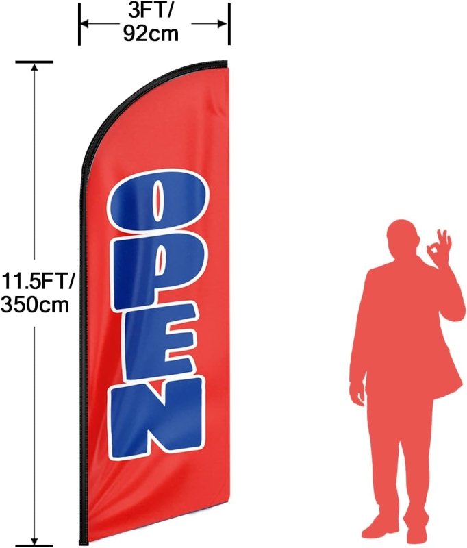 Open Red&Blue Themed Feather Flag, 11FT Open Red&Blue Advertising Swooper Flag Fit 15FT Flagpole(Flagpole Not Included 4.3)