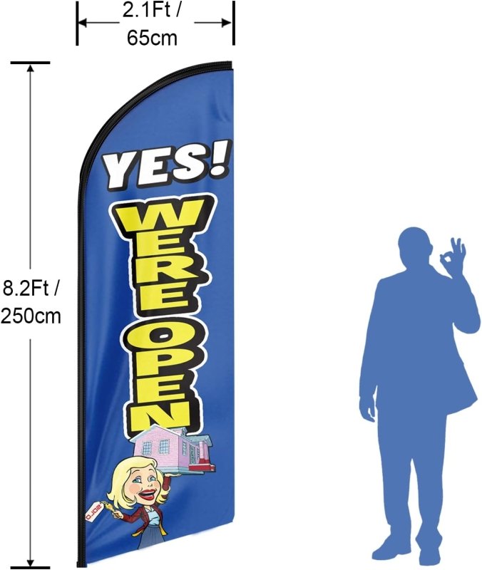 Open Sign for Business - 8FT We Are Open Blue Advertising Swooper Flag (Flagpole Not Included 3.4)