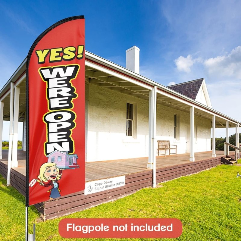 Open Sign for Business - 8FT We Are Open Red Advertising Swooper Flag (Flagpole Not Included 3.4)