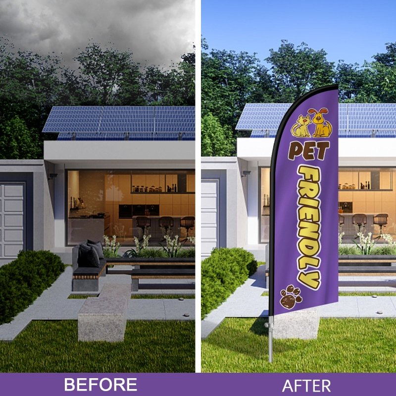 Pet Friendly Sign - 8FT Pet Friendly Banner Feather Flag with Stainless Steel Pole Kit(2m flag set)