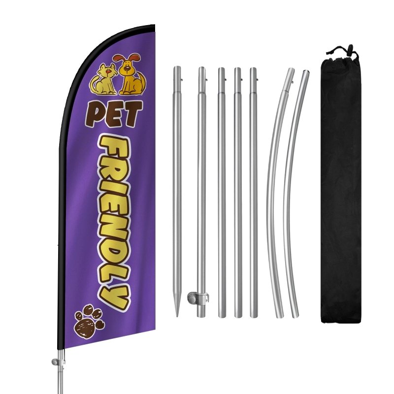 Pet Friendly Sign - 8FT Pet Friendly Banner Feather Flag with Stainless Steel Pole Kit(2m flag set)