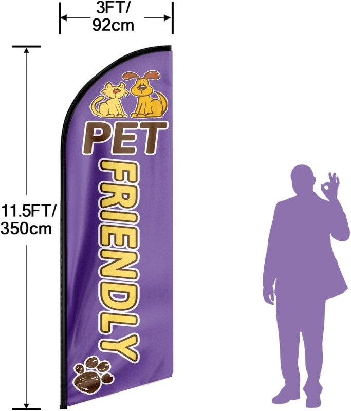 Pet Friendly Themed Feather Flag, 11FT Pet Friendly Advertising Swooper Flag Fit 15FT Flagpole(Flagpole Not Included 4.3)