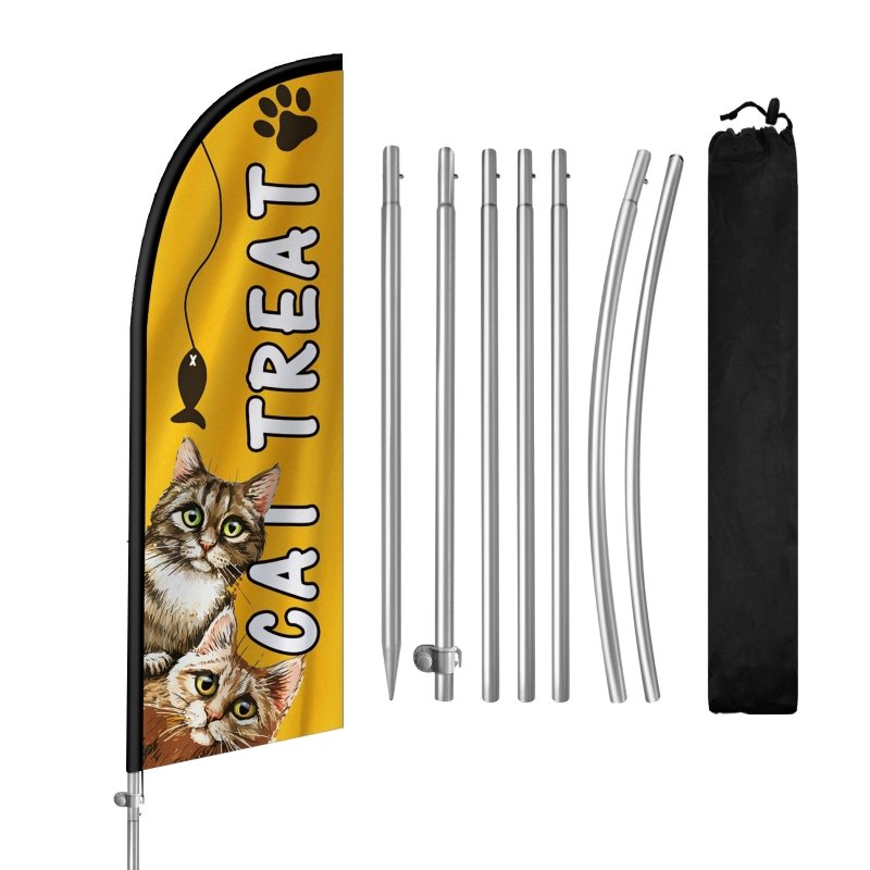 Pet Grooming Signs - 8FT Cat Treat Banner Feather Flag with Stainless Steel Pole Kit(2m flag set)