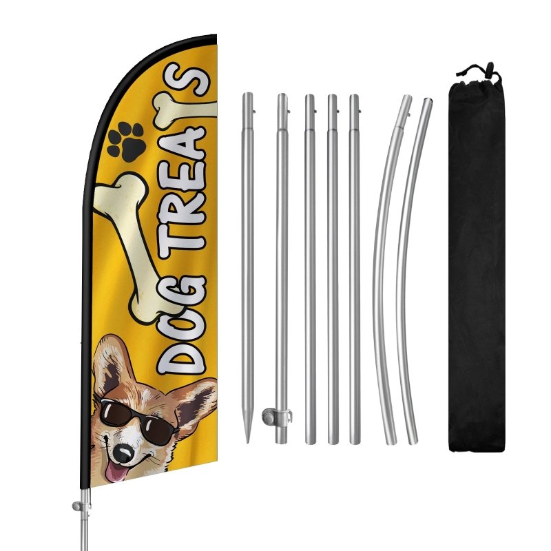 Pet Grooming Signs - 8FT Dog Treat Banner Feather Flag with Stainless Steel Pole Kit(2m flag set)