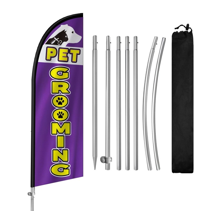 Pet Grooming Signs - 8FT Pet Grooming Banner Feather Flag with Stainless Steel Pole Kit(2m flag set)