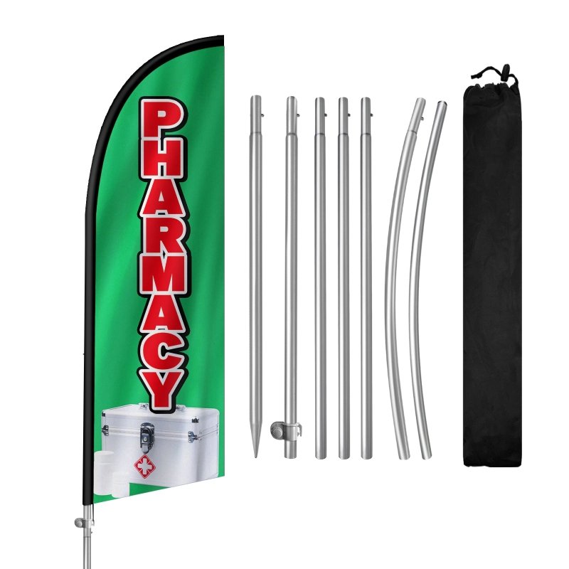 Pharmacy Flag - 8FT Pharmacy Banner Feather Flag with Stainless Steel Pole Kit(2m flag set)