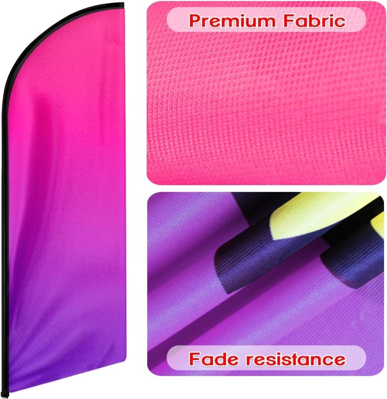 Pink Purple Gradient Themed Feather Flag, 8FT Pink Purple Gradient Advertising Swooper Flag(Flagpole Not Included 3.4)