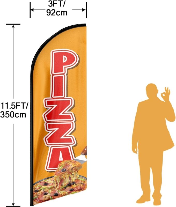 Pizza Car Sign - 11FT Pizza Advertising Swooper Feather Flag Fit 15FT Flagpole(Flagpole Not Included 4.3)