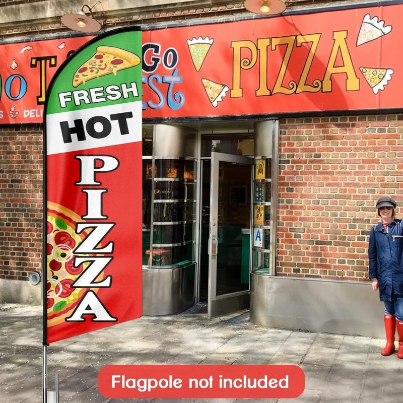 Pizza Sign - 11FT Fresh Hot Pizza Advertising Swooper Feather Flag Fit 15FT Flagpole(Flagpole Not Included 4.3)