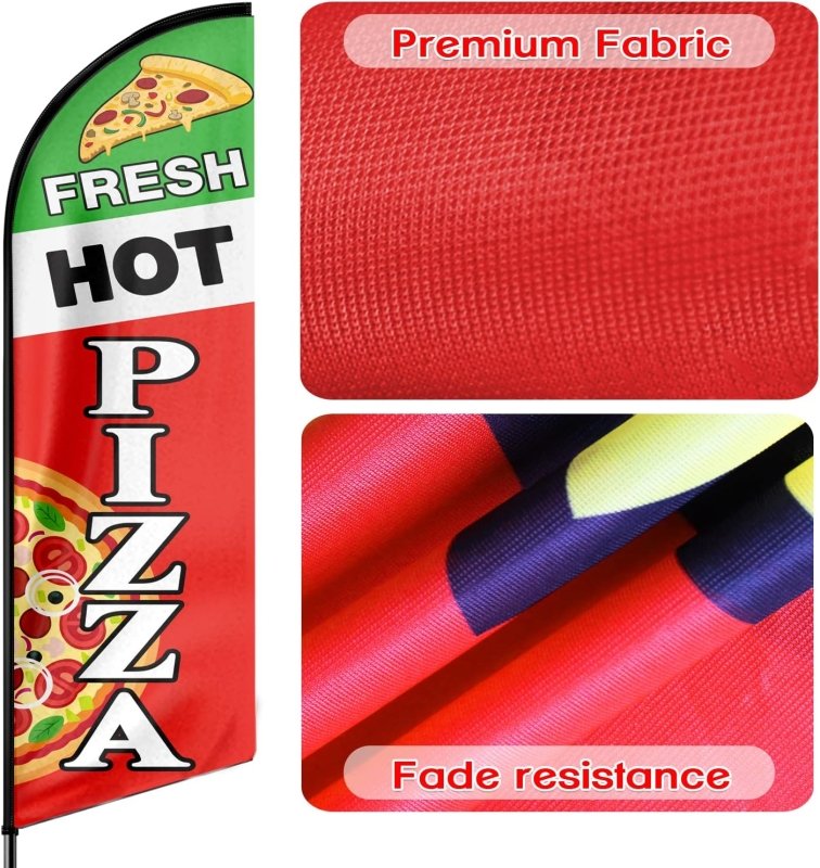 Pizza Sign - 11FT Fresh Hot Pizza Advertising Swooper Feather Flag Fit 15FT Flagpole(Flagpole Not Included 4.3)