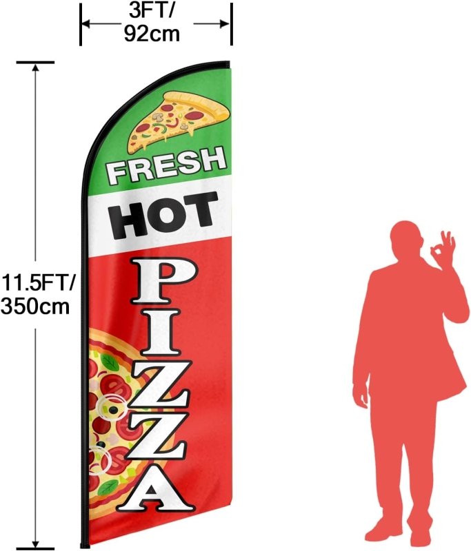 Pizza Sign - 11FT Fresh Hot Pizza Advertising Swooper Feather Flag Fit 15FT Flagpole(Flagpole Not Included 4.3)