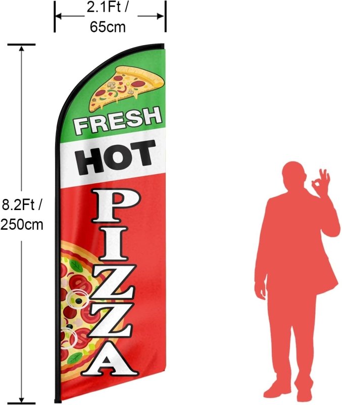 Pizza Sign - 8FT Fresh Hot Pizza Advertising Swooper Flag(Flagpole Not Included 3.4)